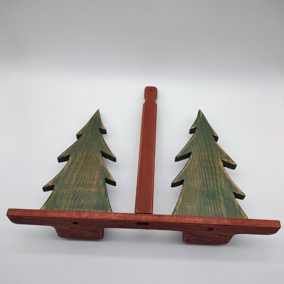 Vintage Primitive Rustic Painted Wood Fir Tree Candlestick Decor, Wall or Table - Picture 7 of 17